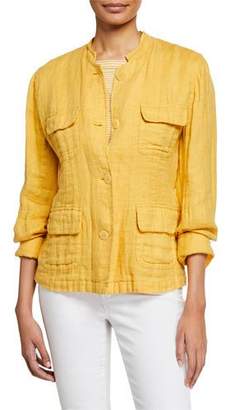 Eileen Fisher Plus Size Button-Front Double-Weave Cotton Jacket w/ Pockets