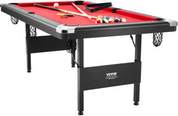 Stellweilan Tessberg Billiards Table, 7 ft Pool Table, Portable Foldable Space-Saving Table, Billiard Table Set Includes Balls, Cues, Chalks and Brush, Black with Red Clot