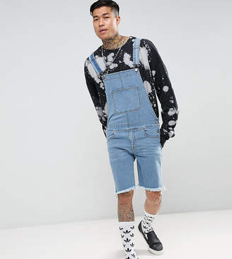 Jaded London Skinny Dungarees In Mid Blue With Raw Hem