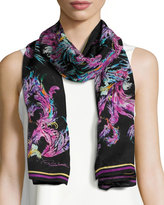 Thumbnail for your product : Roberto Cavalli Silk Jacquard Feather Scarf, Black