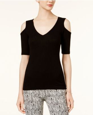 Bar III Ribbed Cold-Shoulder Top, Created for Macy's
