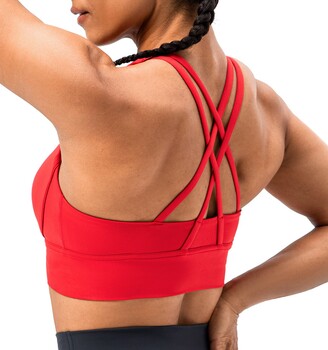 Lavento Strappy Sports Bras for Women Longline Padded Medium Support Yoga Training Bra Top