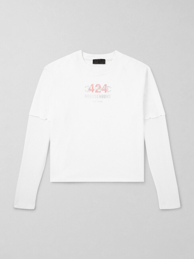 424 + HOORSENBUHS Layered Logo-Print Cotton-Jersey and Waffle-Knit T-Shirt