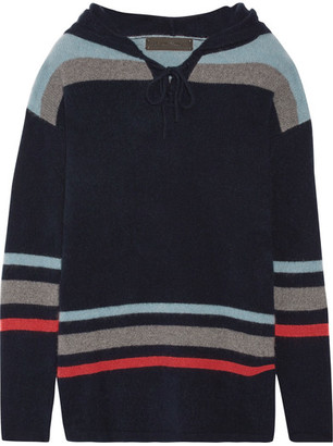 The Elder Statesman Heavy Hockey Hooded Striped Cashmere Sweater - Navy