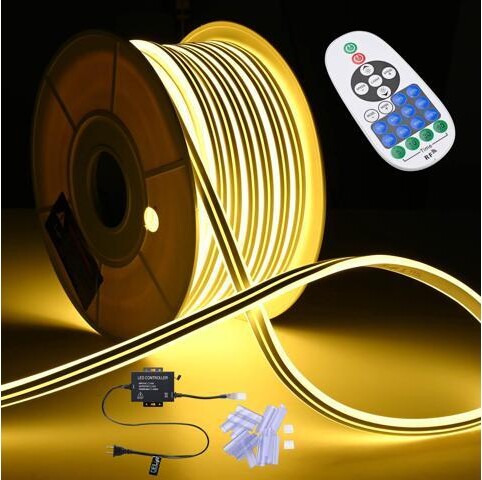 Yescom USA, Inc. DELight 100FT Warm White Neon Rope Lights with Remote Control AC 110V IP65 Waterproof Cuttable Dimmable Flexible DIY DEL-D100W