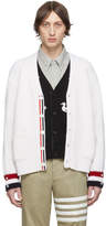 Thumbnail for your product : Thom Browne White Merino Wool Funmix Stitch Chunky V-Neck Cardigan