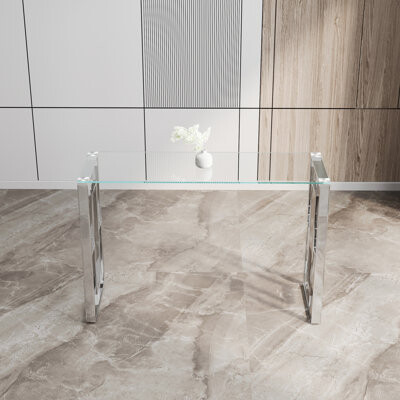 Ivy Bronx Stylish Stainless Steel And Glass Console Table Perfect For Modern Interiors And Space-Saving Solutions