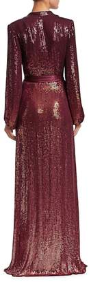 Jenny Packham Long Sleeve Silk Chiffon Sequin Gown