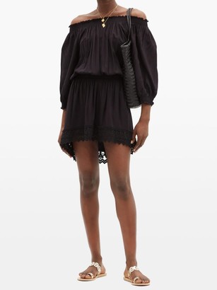 Melissa Odabash Ivy Off-shoulder Lace-trim Shirred-poplin Dress - Black