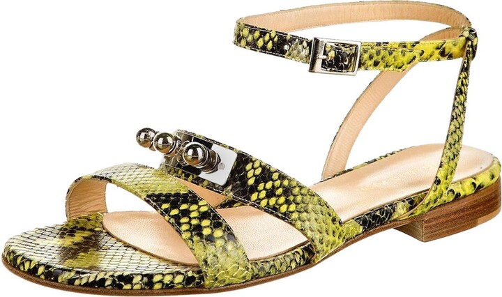 Eugenia Kim New Yellow Python Sandals Flats Shoes 38.5