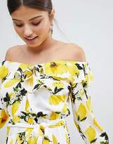 Thumbnail for your product : boohoo Off Shoulder Lemon Print Dress