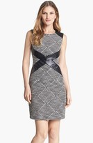 Thumbnail for your product : Donna Ricco Faux Leather Trim Textured Knit Sheath Dress