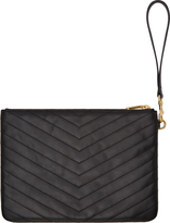Thumbnail for your product : Saint Laurent Black Quilted Leather Monogrammed Wristlet Pouch