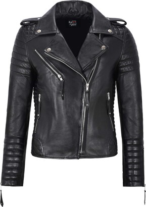 Carrie CH Hoxton Ladies Leather Jacket Classic Fashion Biker Style Real Lambskin Soft Leather Womens Jacket 2260 (10 For Bust 78 CM