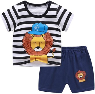 So Buts Baby Clothes Toddler Kids Baby Boys Summer Casual Soft Sleepwear  Short Sleeve Cartoon Lions Prints Tops T-shirt Short Pants Outfits Set  (White 3-4 Years) - ShopStyle