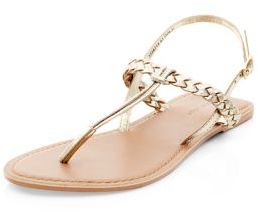 New Look Tan Leather Plaited T-Bar Strap Sandals