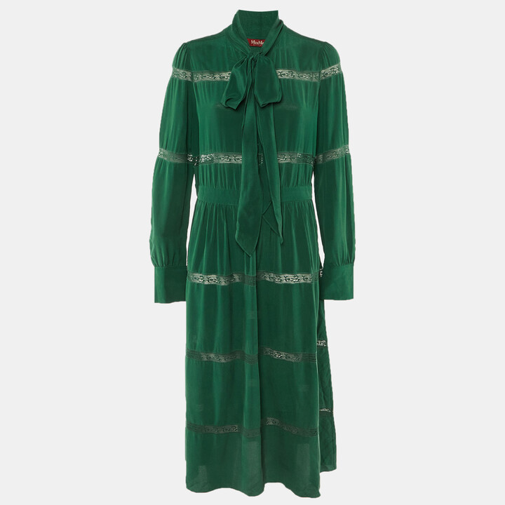 Studio Max Mara Green Crepe Silk Tiered Maxi Dress M