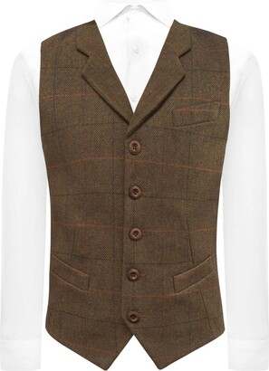 King & Priory Light Khaki Brown Herringbone Check Waistcoat with Lapel ...