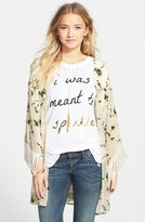 Thumbnail for your product : Lily White Velvet Detail Fringe Kimono Jacket (Juniors)