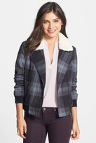 Thumbnail for your product : Rubbish R) Plaid Print Faux Fur Collar Jacket (Juniors)