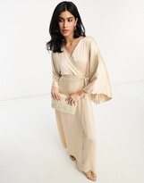 Thumbnail for your product : TFNC Bridesmaid kimono sleeve satin wrap maxi dress in mink