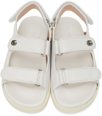 Gucci White Perforated Leather GG Sandals - ShopStyle