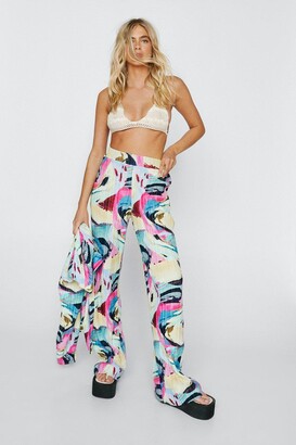 Nasty Gal Womens Plisse Abstract Print High Waisted Pants