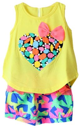 ACEFAST INC Baby Girls Kids Love Print Sleeveless T-shirt Flower Shorts