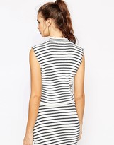 Thumbnail for your product : Daisy Street Ribbed Crop Knit Top With High Neck In Stripe