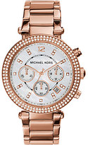 Thumbnail for your product : Michael Kors Parker Rose Goldtone Stainless Steel, Mother-of-Pearl & Crystal Chronograph Bracelet Watch