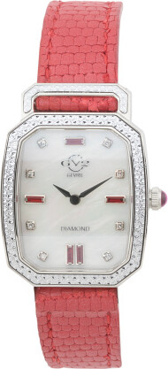 TJMAXX Men's Swiss Made Pavia Diamond Cut Bezel Mother Of Pearl Watch, Leather/Diamond