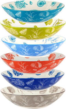 Certified International Seaside Set of 6 Soup Pasta Bowl 6 asst 9.25in Diam x 2.25in 40oz