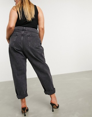ASOS Curve DESIGN Curve High rise 'slouchy' mom jeans in washed black