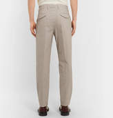 Thumbnail for your product : Beams Tapered Pleated Striped Cotton-Blend Seersucker Drawstring Trousers