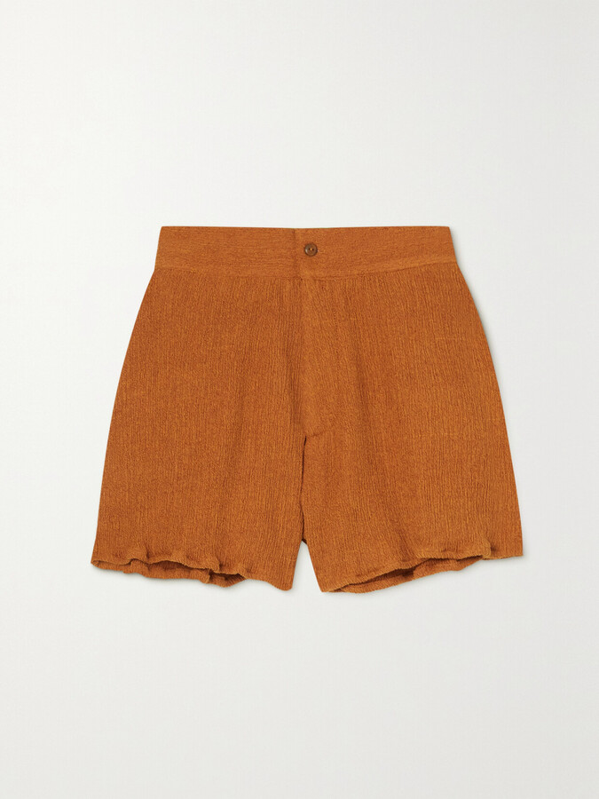 SAVANNAH MORROW THE LABEL - Verita Crinkled Silk And Bamboo-blend Shorts - Orange