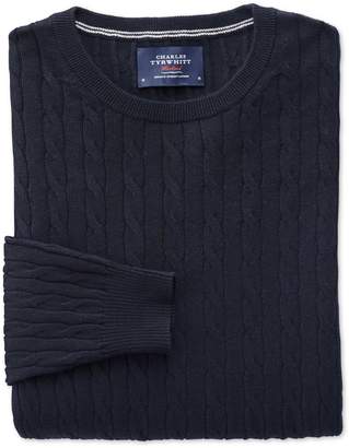 Navy Cotton Cashmere Cable Crew Neck Cotton/Cashmere Sweater Size Large by Charles Tyrwhitt
