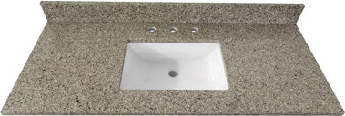 Tile & Top Siena Brown Quartz Vanity Top With White Single Sink And Backsplash