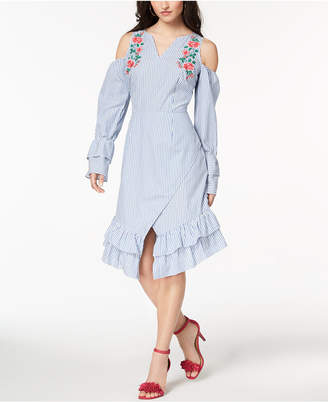XOXO Juniors' Striped Embroidered Wrap Dress