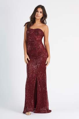 Club L Womens **Sequin Bandeau Fishtail Maxi Dress By Berry Red