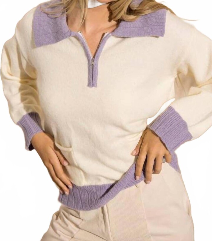 Papermoon Jessi Colorblock Zip Sweater In White/purple