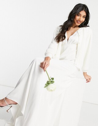 Y.A.S Bridal button through cardigan in white