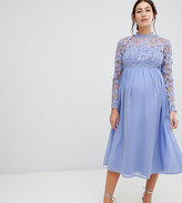 Thumbnail for your product : Chi Chi London Maternity High Neck Midi Skater Dress With Lace Sleeves