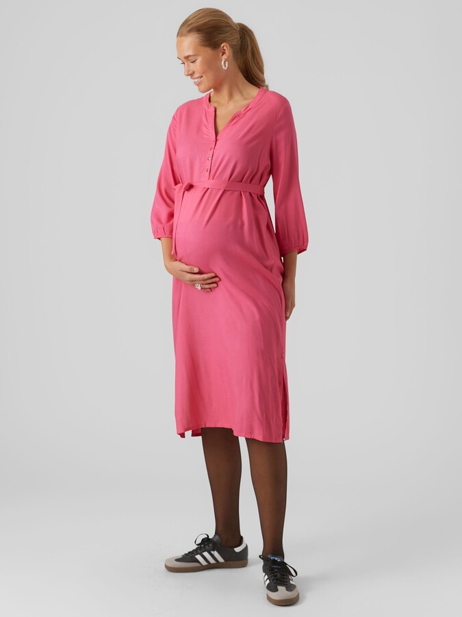 Mamalicious Maternity satin wrap midi dress in dusty pink