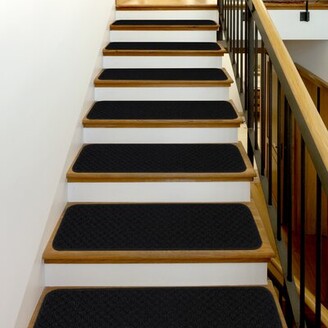 30mm Thickness Grey, 15 Soft Shaggy Carpet Stair Treads NON-SLIP MACHINE WASHABLE Mats/Rugs 22x67cm