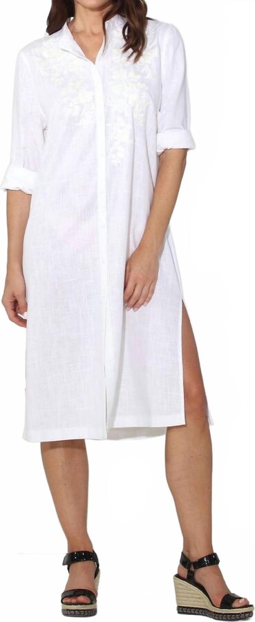 Paparazzi Embroidered Linen Shirt Dress In White