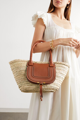 Chloé Marcie Textured Leather-trimmed Raffia Tote