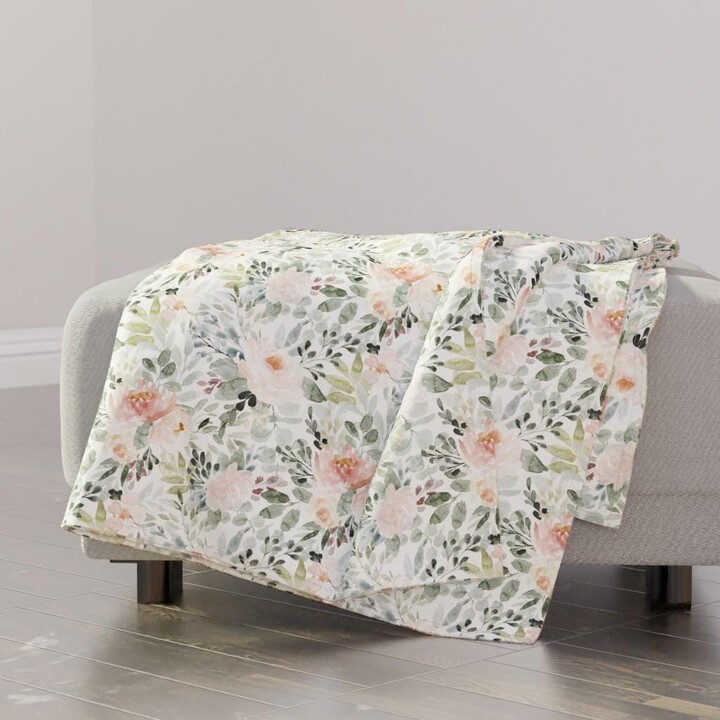 Soft Floral Throw Blanket - Watercolor Roses Sage Green Blush Baby Girl Nursery Wedding Flowers Spring Dream By Northeighty
