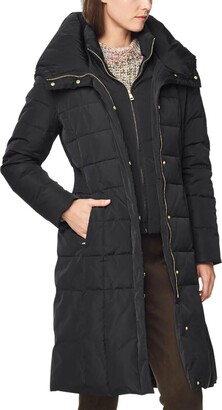 Cole Haan Women's Belted Pillow-collar Puffer Coat In Black