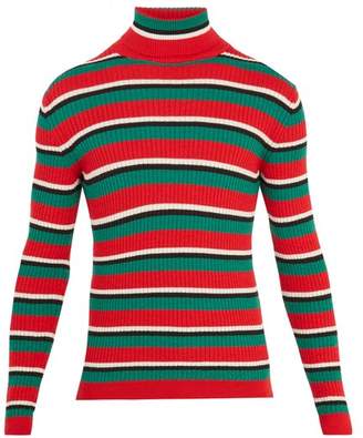 Gucci Striped Roll Neck Ribbed Knit Wool Sweater - Mens - Red Multi
