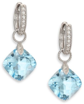 Jude Frances Lisse Sky Blue Topaz, Diamond & 18K White Gold Cushion Earring Charms